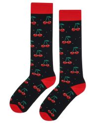 3/4 чорапи до коляното със сочни ЧЕРЕШИ - черни